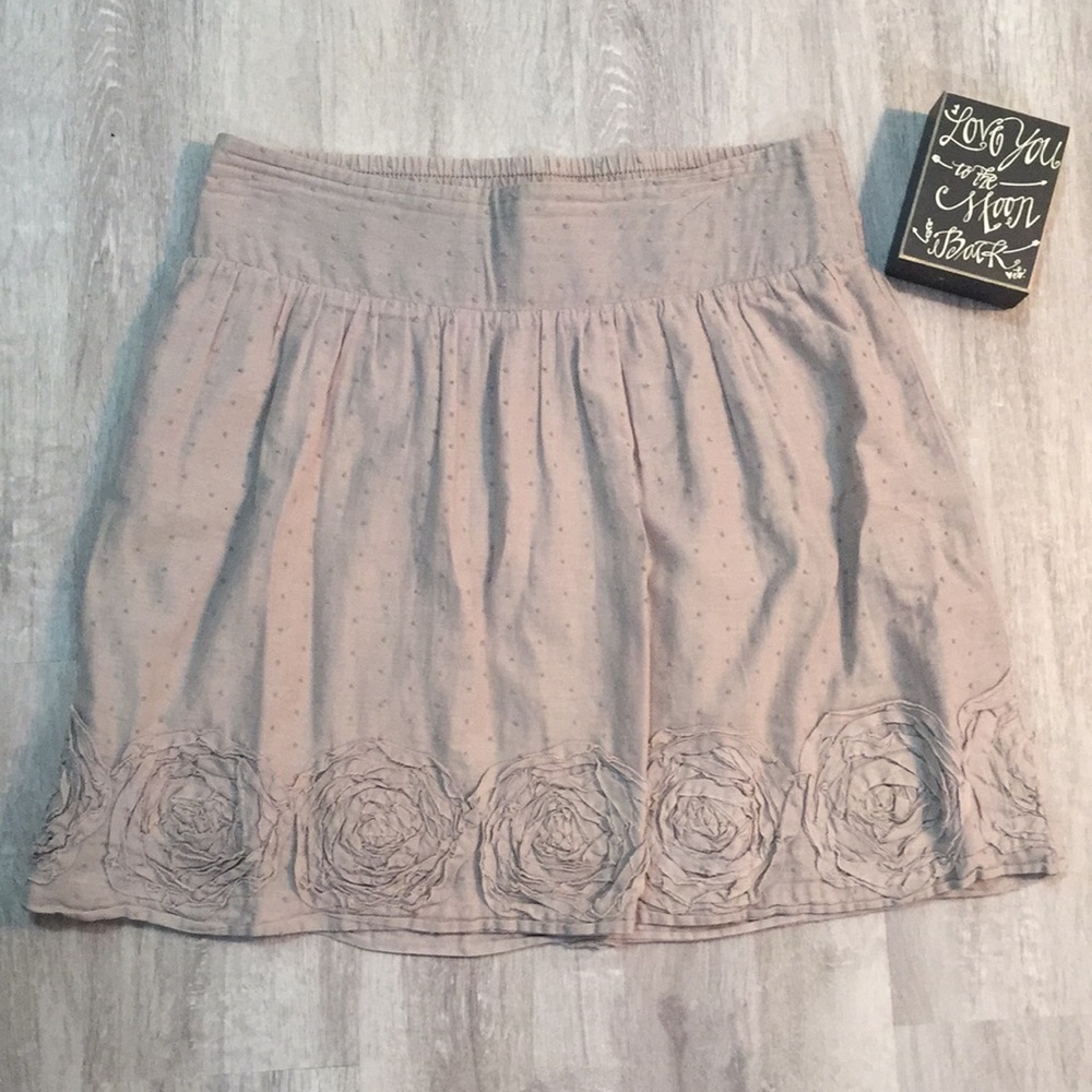 Stooshy Patterned Grey Skirt Floral with Crochet Polka Dots Small